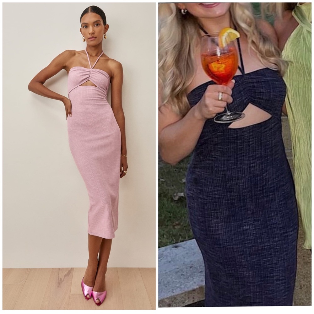 NWT Reformation Indie Dress Midi Cutout Halter Gray Fitted Bodycon Size XS